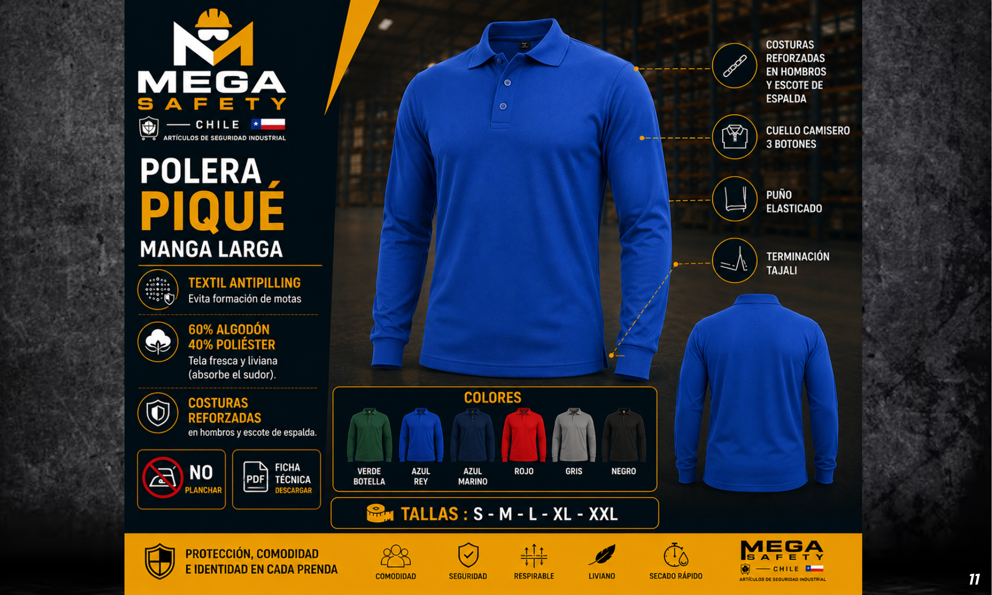 Polera Piqué Algodón Manga Larga Hombre