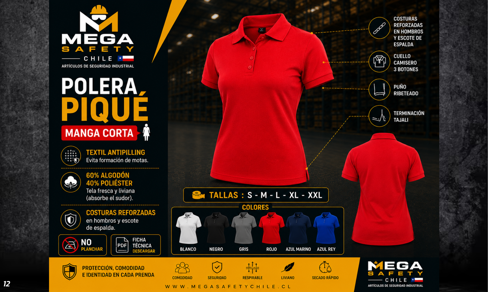 Polera Piqué Algodón Manga Corta Mujer