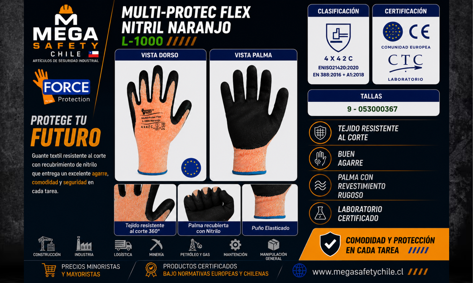 Multi-Protec Flex Nitril Naranjo L-1000