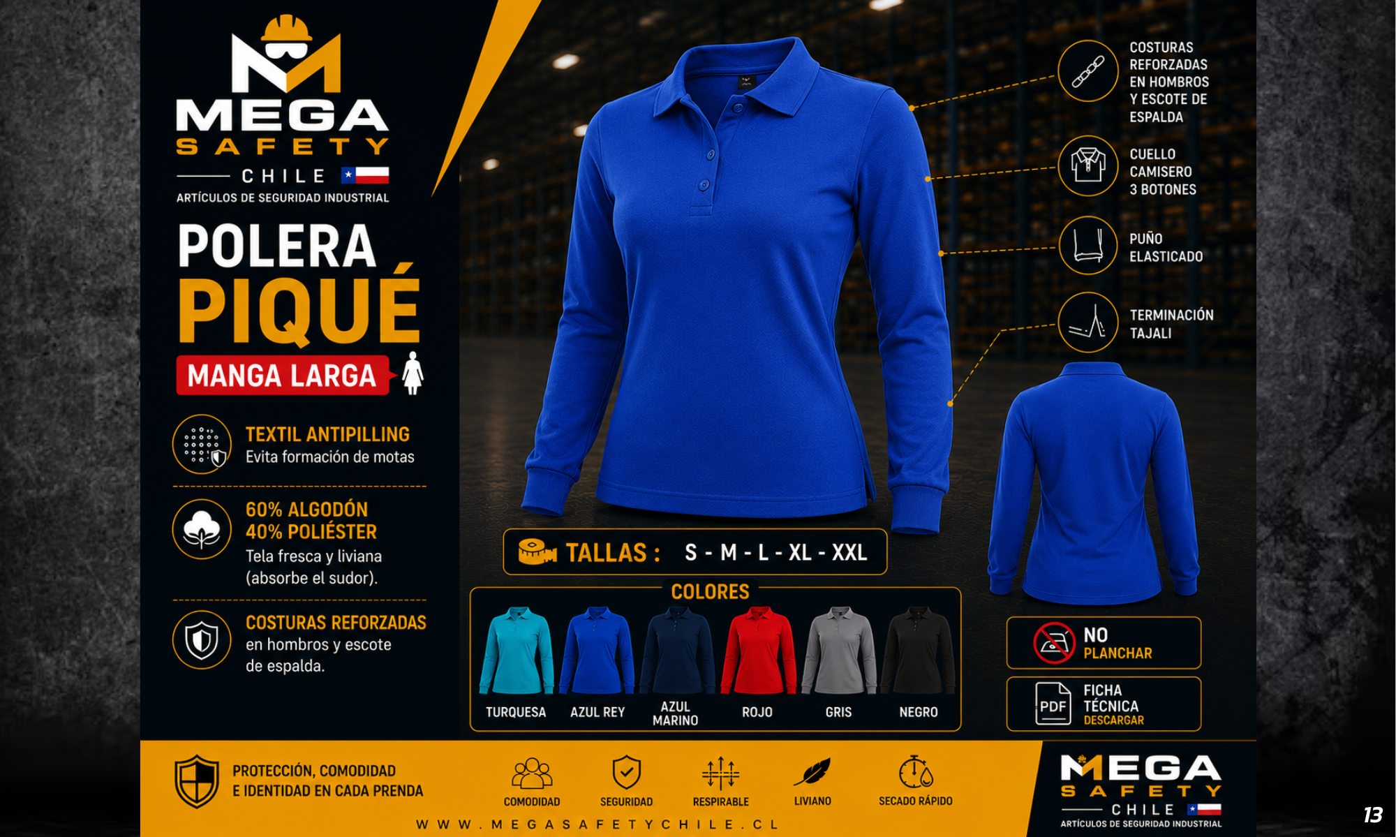 Polera Piqué Algodón Manga Larga Mujer