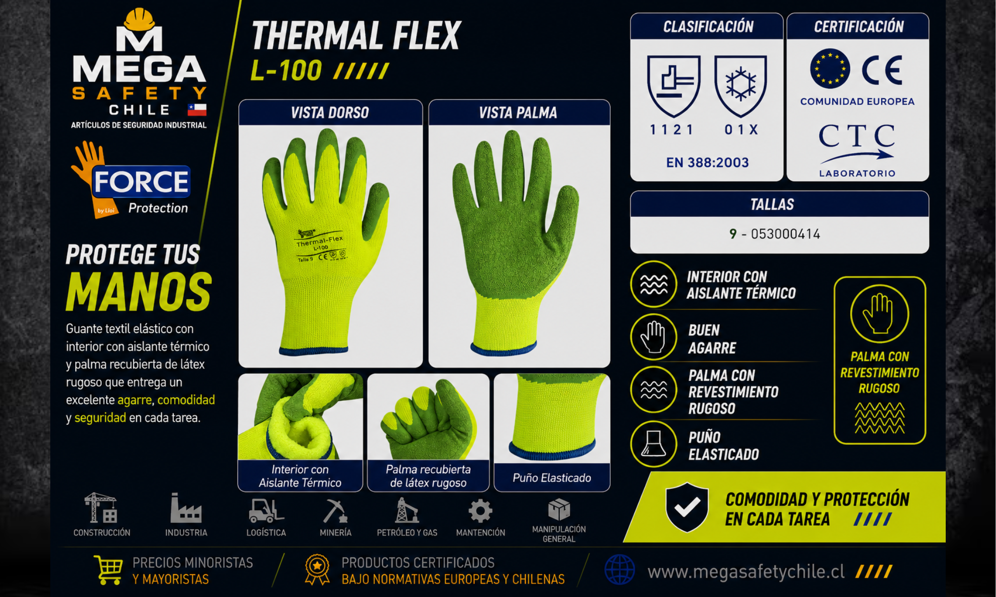 Guante Thermal Flex L-100 | Guantes de Seguridad Force Protection