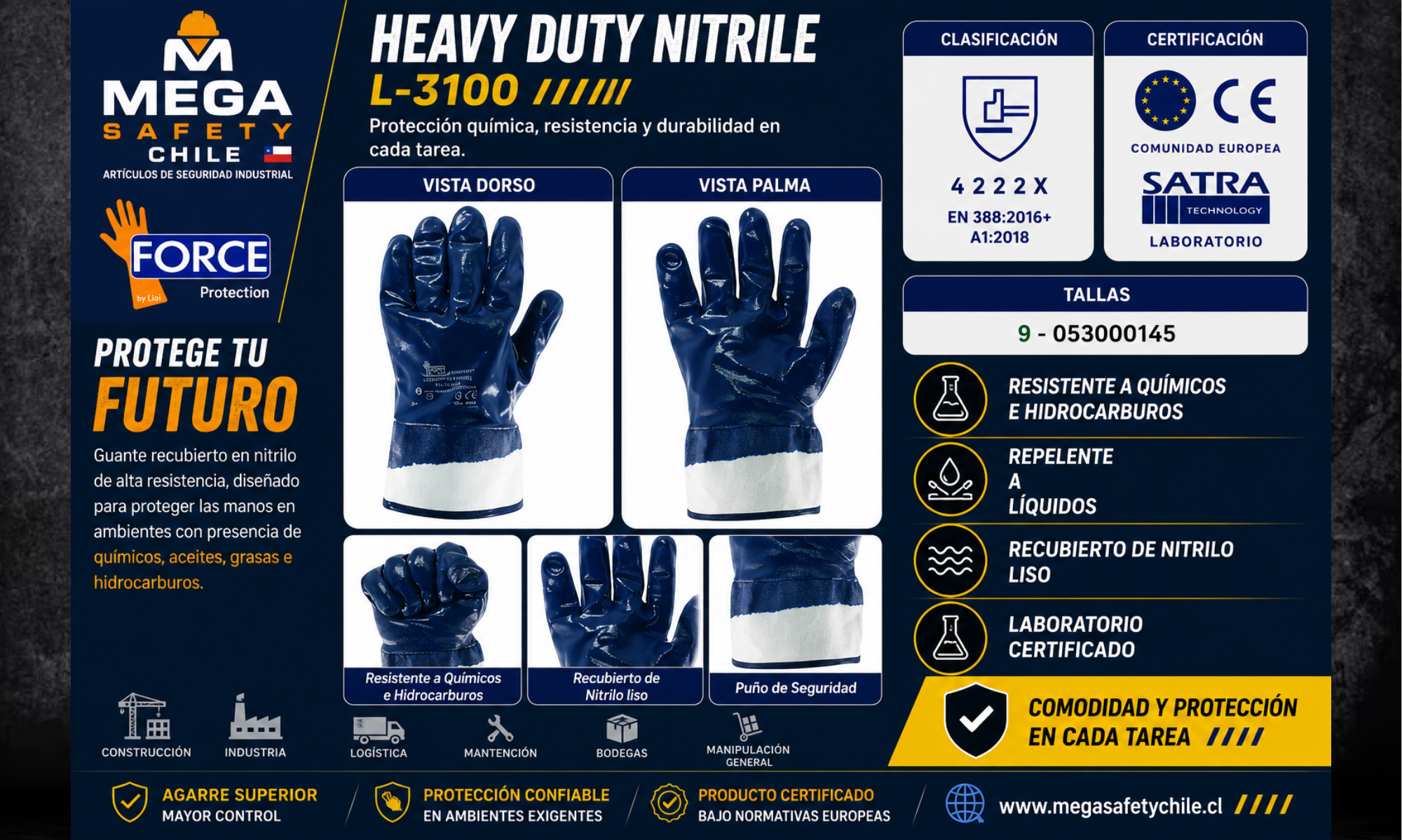 Guante Heavy Duty Nitrile P/S L-3100 | Guantes de Seguridad Force Protection