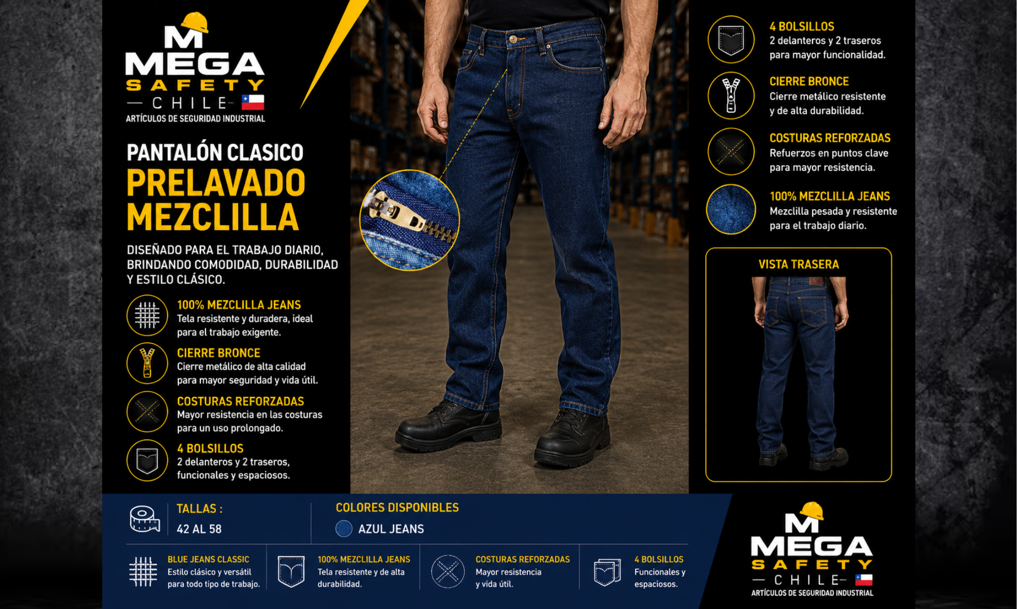 Pantalón Clásico Prelavado Mezclilla