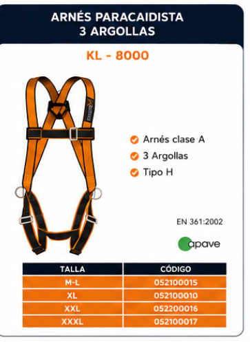 Arnés paracaidista 3 argollas KL-8000