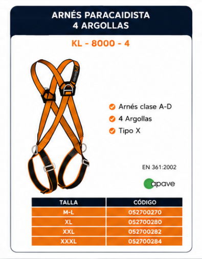 Arnés paracaidista 4 argollas KL-8000-4