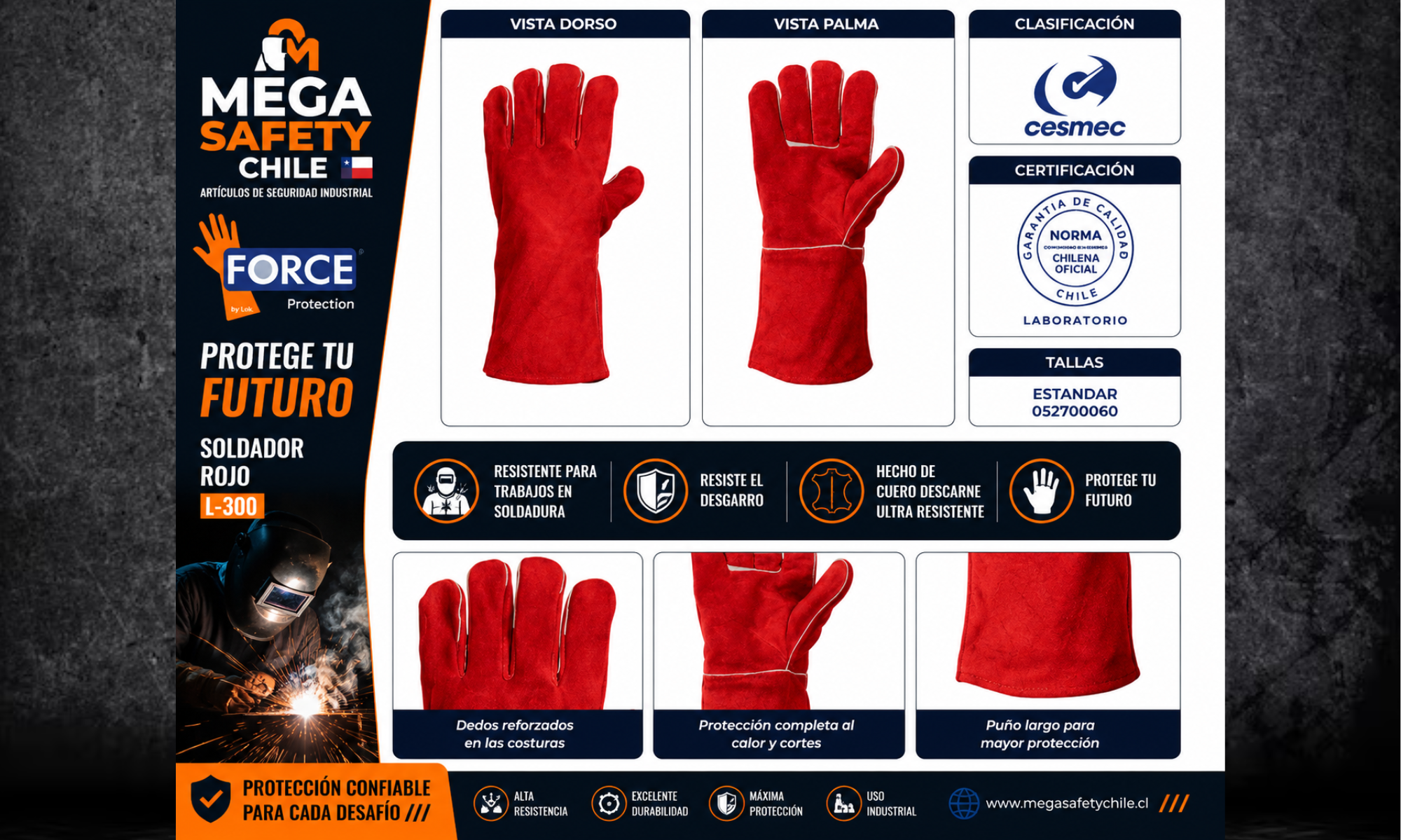 Guante Soldador Rojo — Force Protection