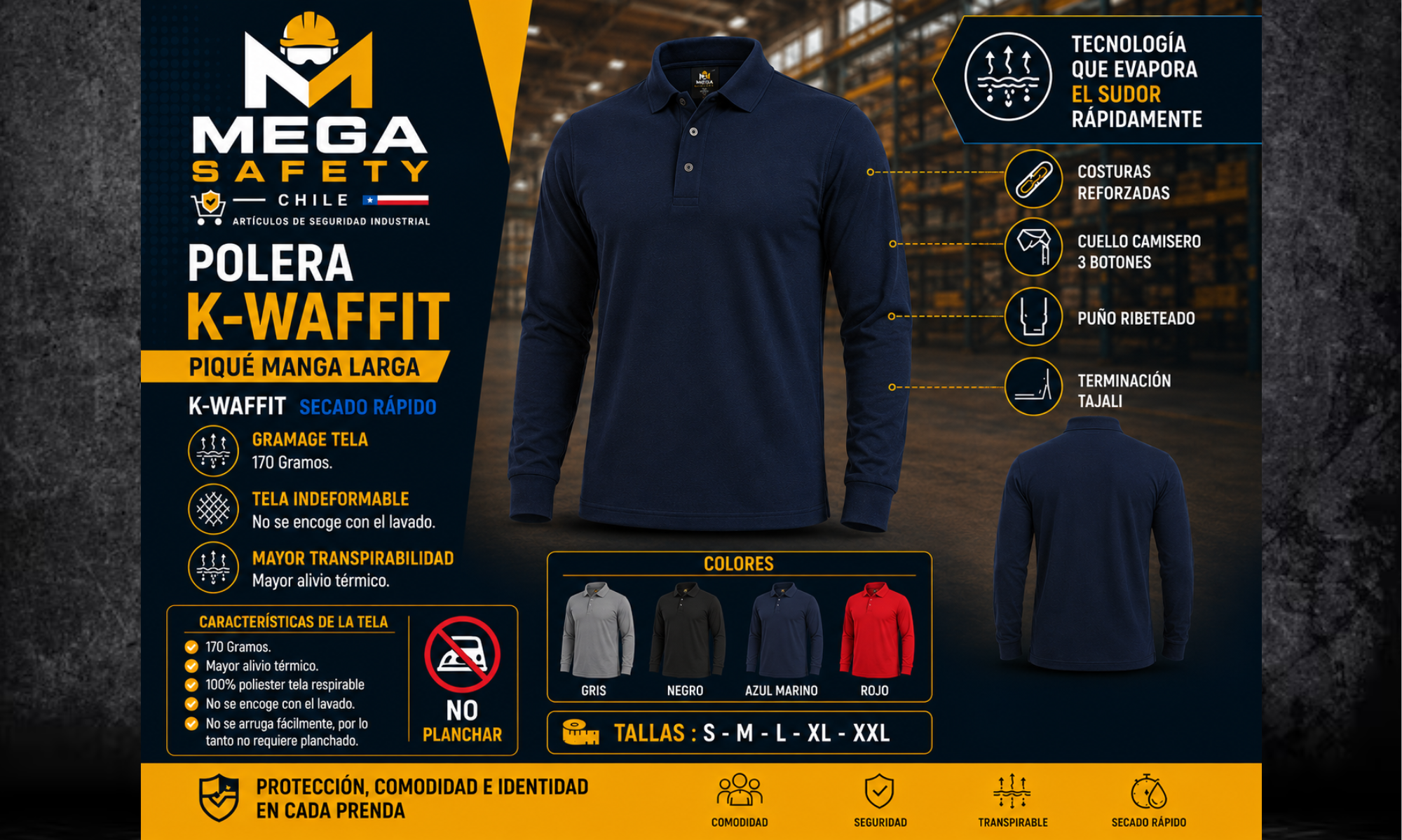 Polera K-WAFFIT Piqué Manga Larga Hombre