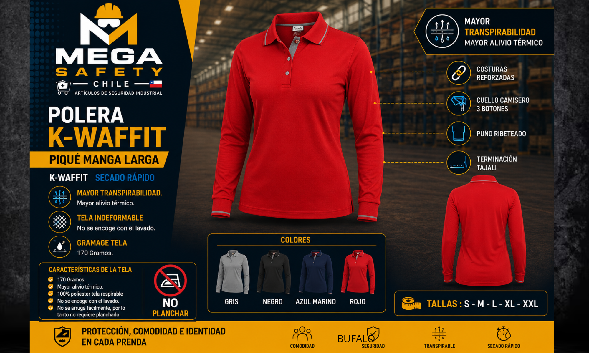 Polera K-WAFFIT Piqué Manga Larga Mujer
