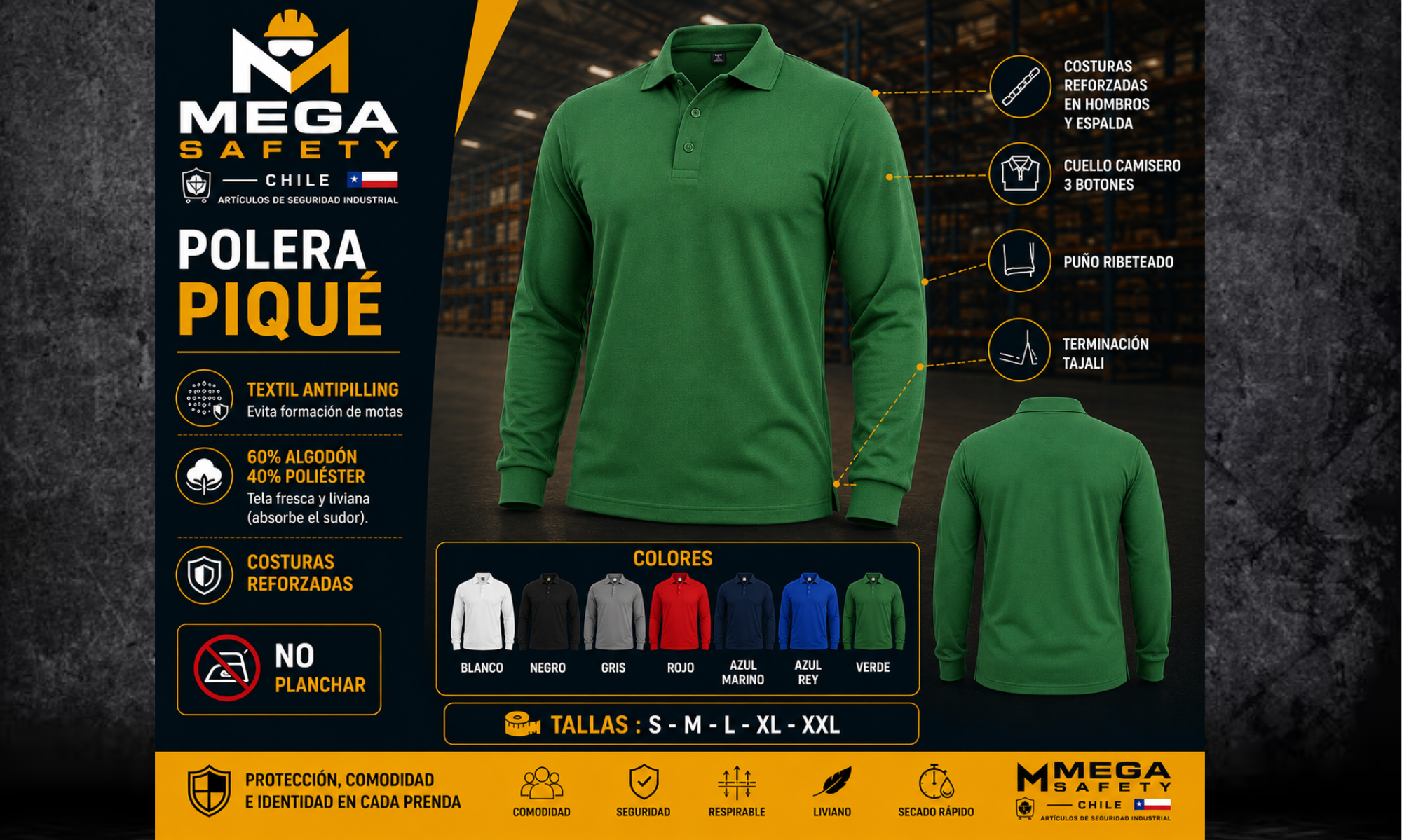 Polera K-FIT Piqué Manga Larga